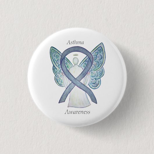 Asthma Awareness Ribbon Angel Custom Button Pins (Voorkant)
