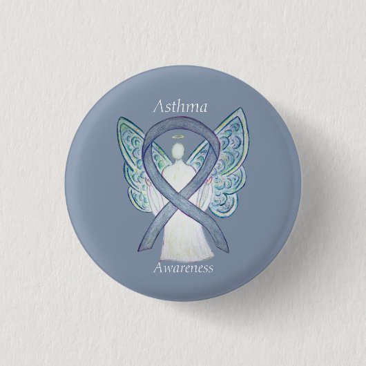 Asthma Awareness Ribbon Angel Custom Button Pins (Voorkant)
