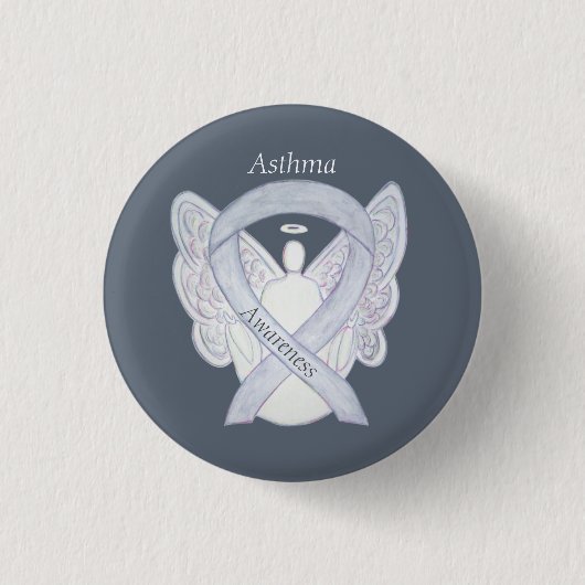 Asthma Awareness Ribbon Angel Custom Button Pins (Voorkant)