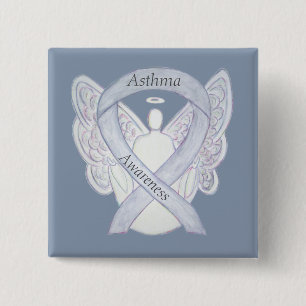 Asthma Awareness Ribbon Angel Gepersonaliseerd Art Vierkante Button 5,1 Cm