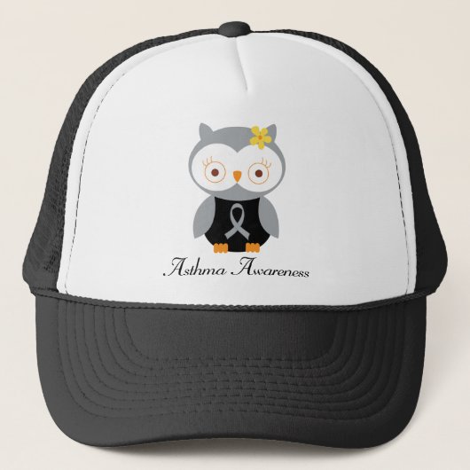 Asthma Gray Ribbon Support Owl Trucker Pet (Voorkant)