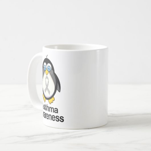Asthma Gray Ribbon Support Penguin Koffiemok (Voorkant links)