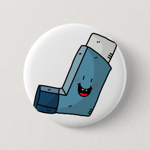 Asthma Inhaler happy cartoon Ronde Button 5,7 Cm