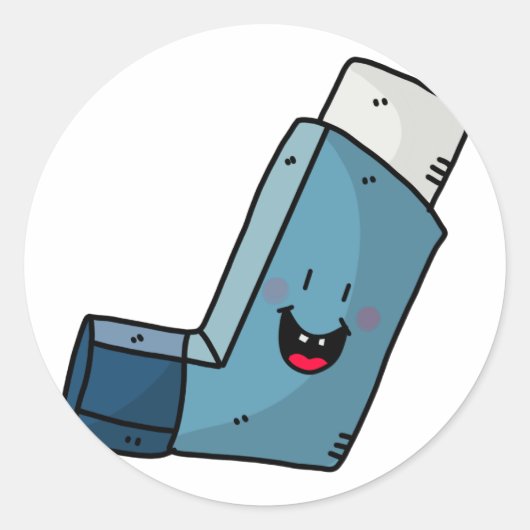 Asthma Inhaler happy cartoon Ronde Sticker (Voorkant)