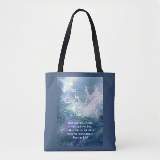 Astilbe Blue Mist Romeinen 8:28 Tote Bag (Voorkant)