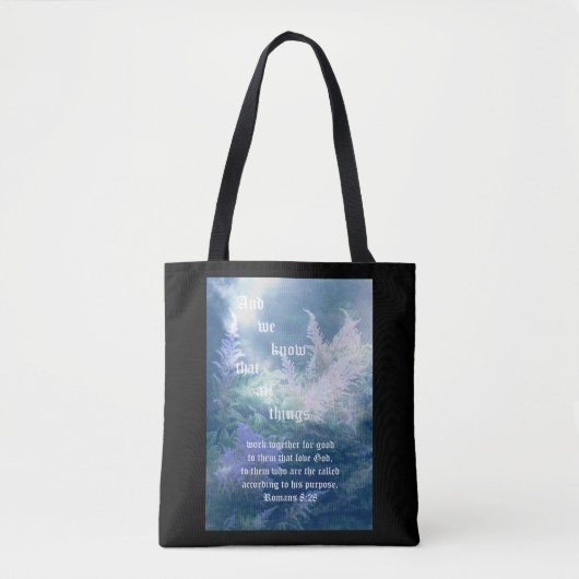 Astilbe Blue Mist Romeinen 8:28 Tote Bag (Voorkant)