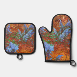 Astilbe Dusty Blue aan boord Ovenwant & Pannenlap Set