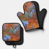 Astilbe Dusty Blue aan boord Ovenwant & Pannenlap Set (Voorkant / Achterkant)