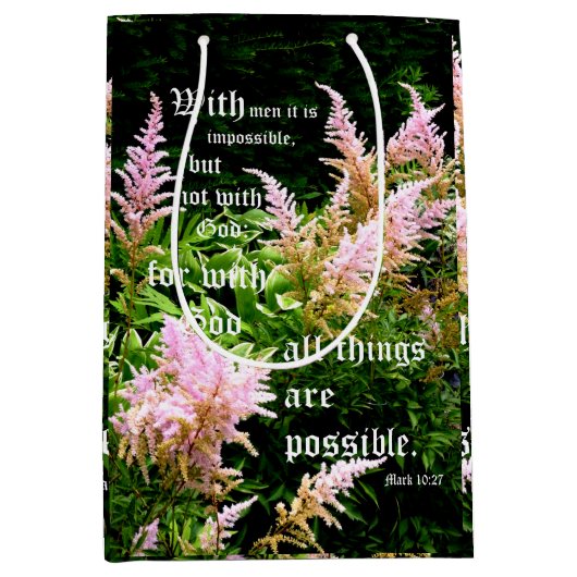 Astilbe met Mark 10:27 Medium Cadeauzakje (Voorkant)