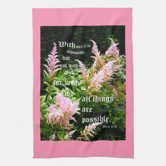 Astilbe met Mark 10:27 Theedoek (Verticaal)