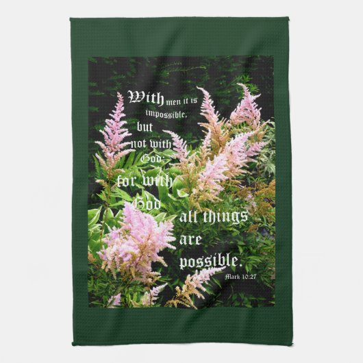 Astilbe met Mark 10:27 Theedoek (Verticaal)