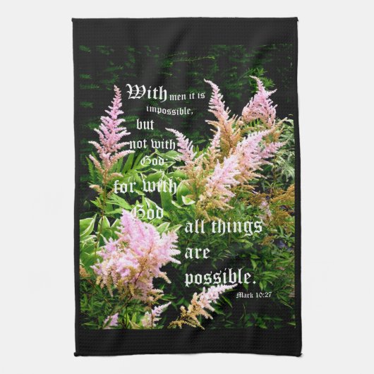 Astilbe met Mark 10:27 Theedoek (Verticaal)