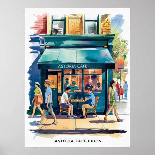 Astoria Cafe Schaken Waterverf Poster (Voorkant)