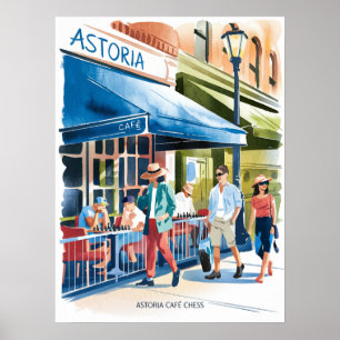 Astoria Cafe Schaken Waterverf Poster