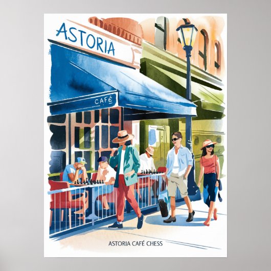 Astoria Cafe Schaken Waterverf Poster (Voorkant)