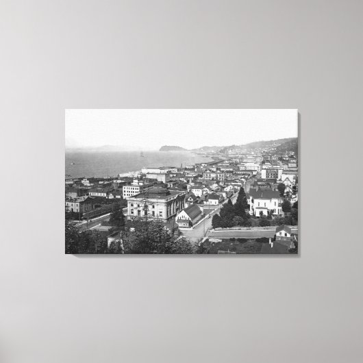 Astoria, Oregon Business Section en Waterfront Canvas Afdruk (Voorkant)