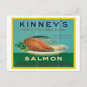 Astoria, Oregon - Kinney's Salmon Hoesje Label Briefkaart