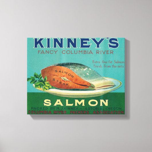 Astoria, Oregon - Kinney's Salmon Hoesje Label Canvas Afdruk (Voorkant)