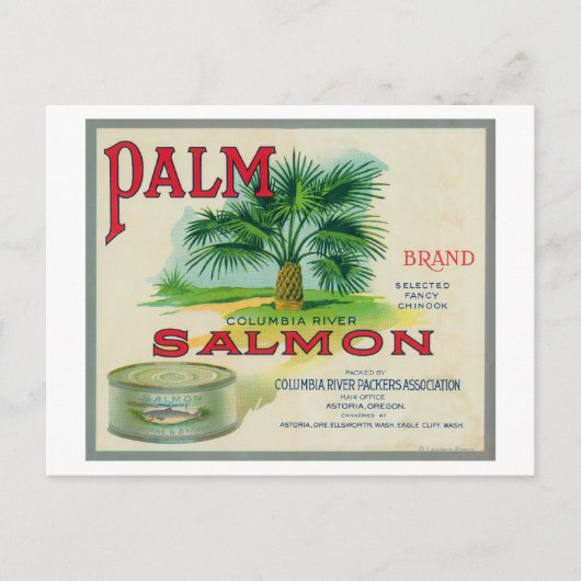 Astoria, Oregon - Palm Salmon Hoesje Label Briefkaart (Voorkant)