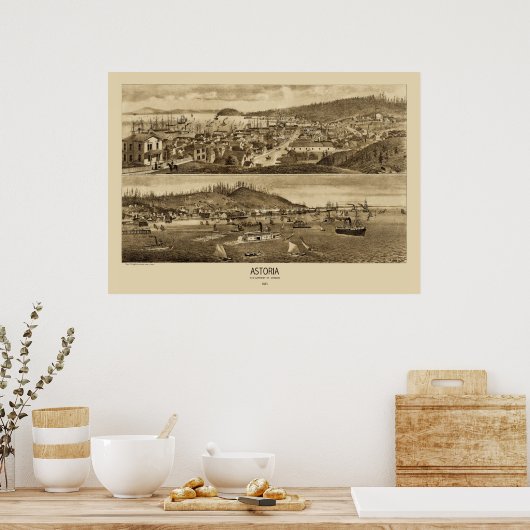 Astoria Oregon Panoramic Map 1883 Poster (Keuken)