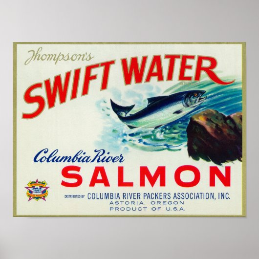 Astoria, Oregon - Thompson's Swift Water Salmon Poster (Voorkant)