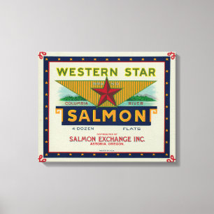 Astoria, Oregon - Western Star Salmon Hoesje Label Canvas Afdruk