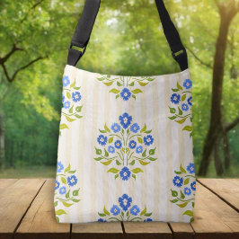 Astors Boeket Blauwe Bloemmotief Crossbody Tas