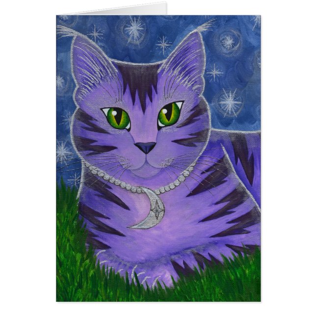Astra Celestial Moon Stars Cat Fantasy Art Card (Voorkant)