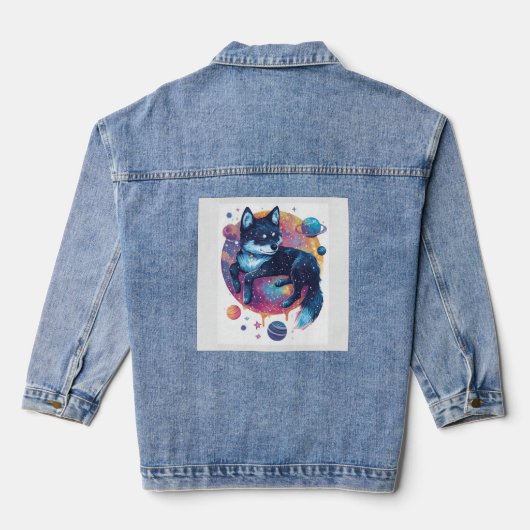 Astral Akita � Kosmische Ruimde Hond Denim Jacket (Achterkant)