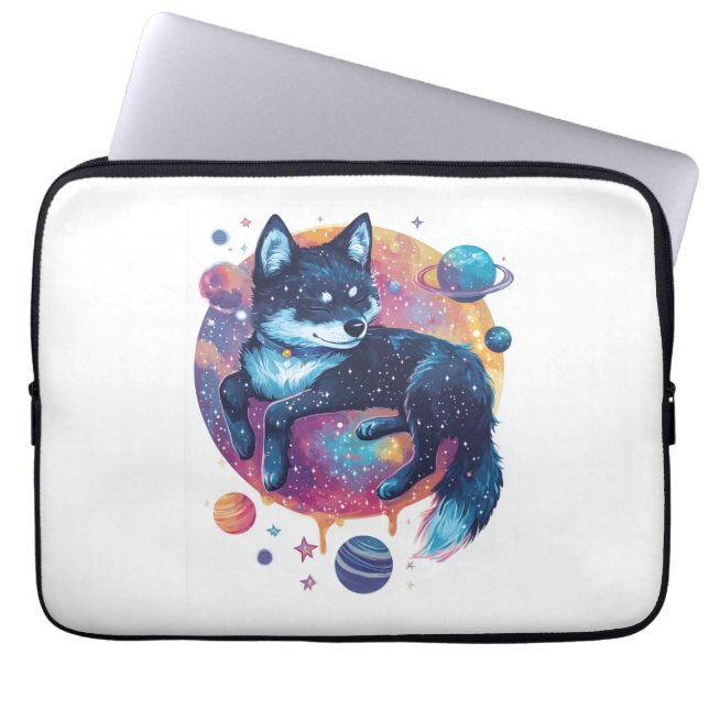Astral Akita - Kosmische Ruimte Hond Laptop Sleeve (Voorkant)