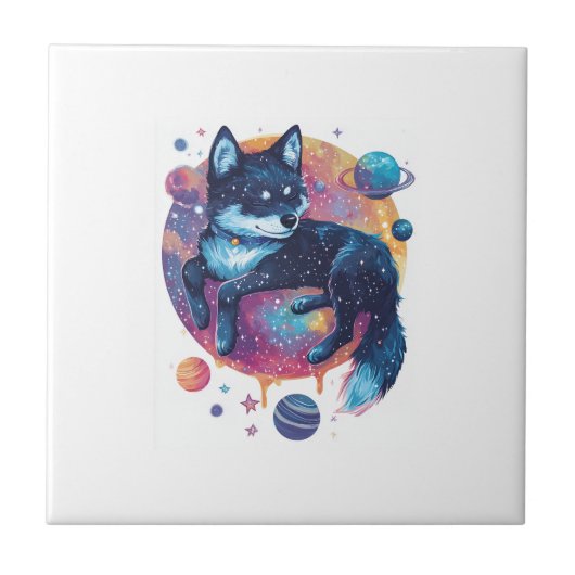 Astral Akita Kosmische Ruimte Hond Tegeltje (Voorkant)