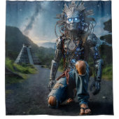 Astral Blue Jeans Warrior Douchegordijn (Voorkant)