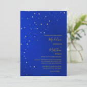 Astral Gold Stars Blue Evening Wedding Kaart (Staand voorkant)