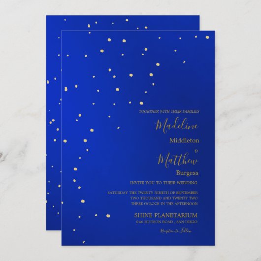 Astral Gold Stars Blue Evening Wedding Kaart (Voorkant / Achterkant)