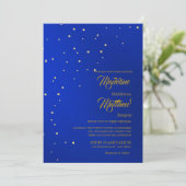 Astral Gold Stars Blue Starry Evening Wedding Kaart (Staand voorkant)