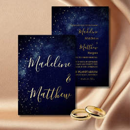 Astral Gold Stars Blue Wedding Folie in the Evenin Folie Uitnodiging