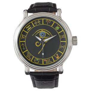 ASTRAL HORUS OOG/BLAUW TALISMAN GOUD ZODIAKALE TEK HORLOGE