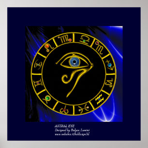 ASTRAL HORUS OYE, BLUE TALISMAN GOLD ZODIAC CHART POSTER