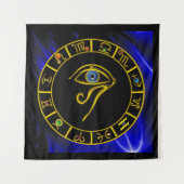 ASTRAL HORUS OYE, BLUE TALISMAN GOLD ZODIAC CHART WANDKLEED (Voorkant (horizontaal))