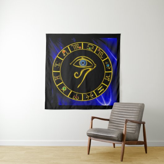 ASTRAL HORUS OYE, BLUE TALISMAN GOLD ZODIAC CHART WANDKLEED (In Situ (horizontaal))