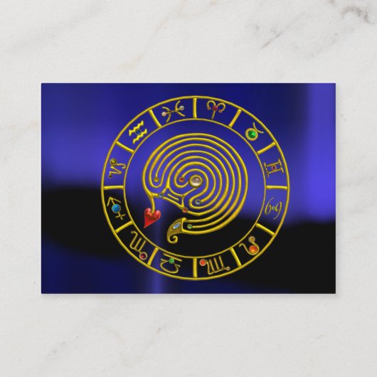 ASTRAL LABYRINTH, ASTROLOGY ZODIAC CHART Black Blu Visitekaartje (Achterkant)