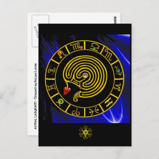 ASTRAL LABYRINTH GOLD ZODIAC CHART Astrologie Briefkaart (Voorkant / Achterkant)