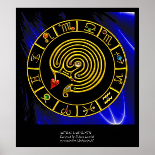 ASTRAL LABYRINTH GOLD ZODIAC CHART Astrologie Poster (Voorkant)
