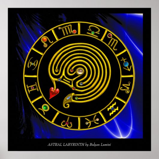 ASTRAL LABYRINTH GOLD ZODIAC CHART Astrologie Poster (Voorkant)