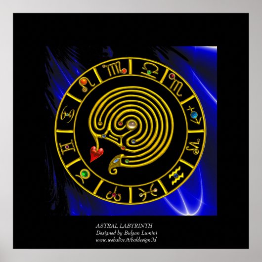 ASTRAL LABYRINTH GOLD ZODIAC CHART Astrologie Poster (Voorkant)