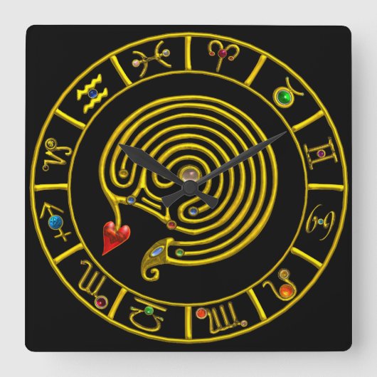 ASTRAL LABYRINTH GOLD ZODIAC CHART Astrologie Vierkante Klok (Voorkant)