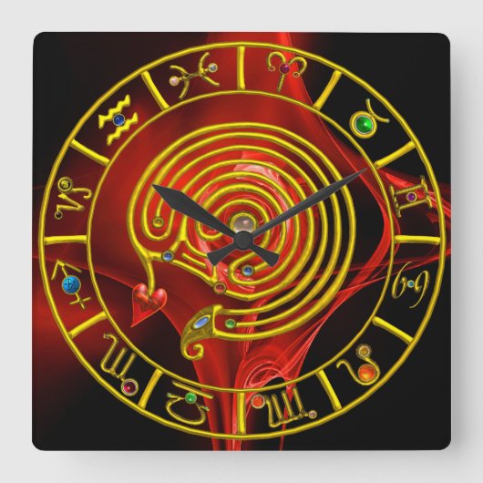 ASTRAL LABYRINTH GOLD ZODIAC CHART Astrologie Vierkante Klok (Voorkant)
