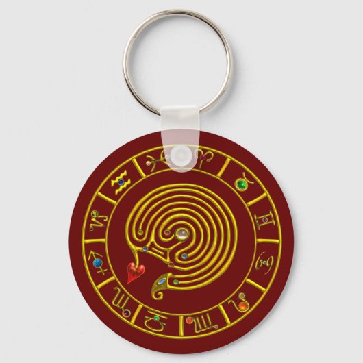 ASTRAL LABYRINTH GOUD ZODIAC TEKEN Astrologie Sleutelhanger (Voorkant)