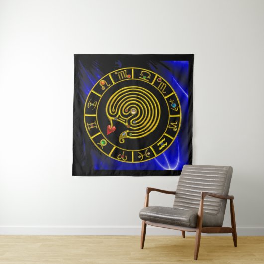 ASTRAL LABYRINTH GOUDEN DIERENRIEM Astrologie Wandkleed (In Situ (horizontaal))