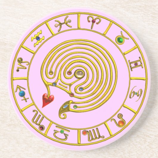 ASTRAL LABYRINTH roze Zandsteen Onderzetter (Voorkant)